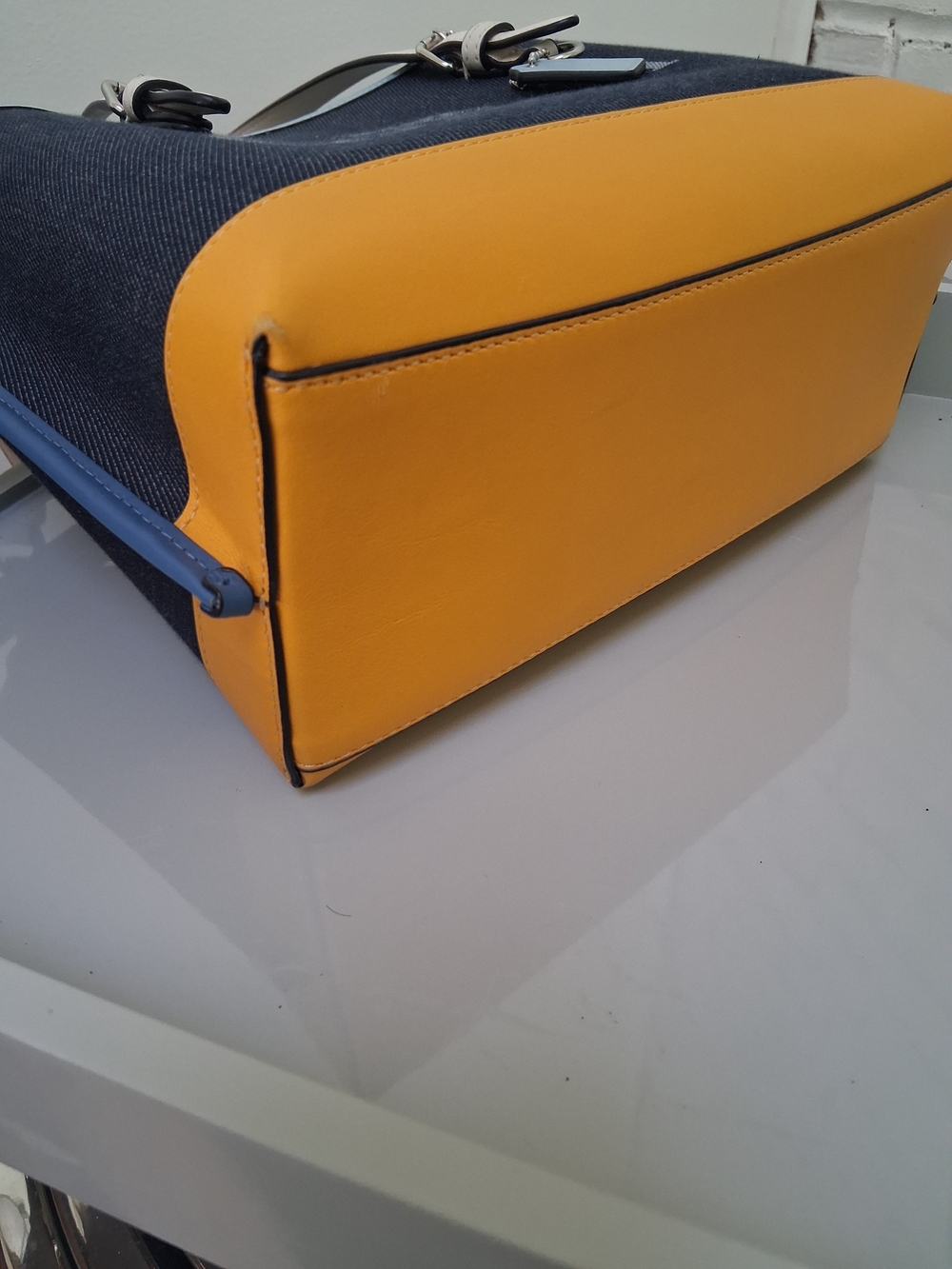 Authentic Coach Mollie Denim Color block Tote - Navy, Yellow & Light Blue - Picture 7 of 14